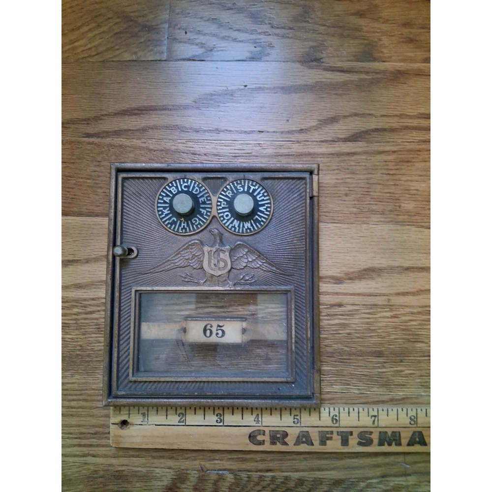 VINTAGE CORBIN BRONZE BRASS DOUBLE DIAL HERALDIC EAGLE POST OFFICE BOX DOOR